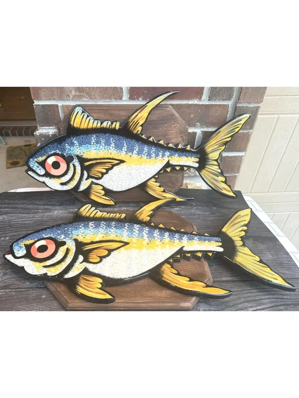 Fish Bluefin Tuna Wood Wall Plaque Folk Art Coastal Nautical Decor Ocean Set 2
